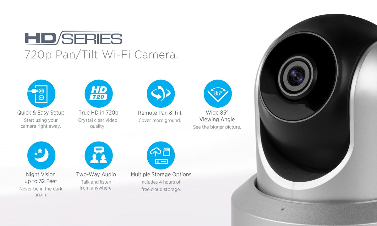 Amcrest 720P WiFi Video Monitoring Security Wireless IP Camera with Pan/Tilt, Two-Way Audio, Plug & Play Setup, Optional Cloud Recording, Full HD 720P (1280TVL) @ 30FPS, Super Wide 85° Viewing Angle and Night Vision IPM-721S (Silver)
