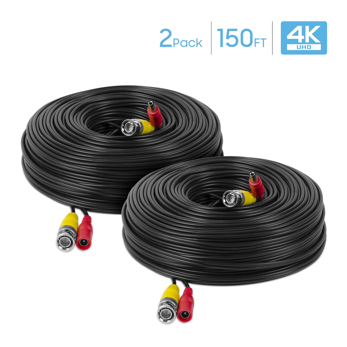 Amcrest 4K Security Camera Cable 150FT BNC Cable, Camera Wire CCTV, Pre-Made All-in-One Video and Power Cable for Security Camera, HDCVI, HDTVI Camera, Analog, DVR (SCABLE4K150B-PP)
