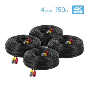 Amcrest 4-Pack 4K Security Camera Cable 150FT BNC Cable, Camera Wire CCTV, Pre-Made All-in-One Video and Power Cable for Security Camera, HDCVI, HDTVI Camera, Analog, DVR (4PACK-SCABLE4K150B-PP)