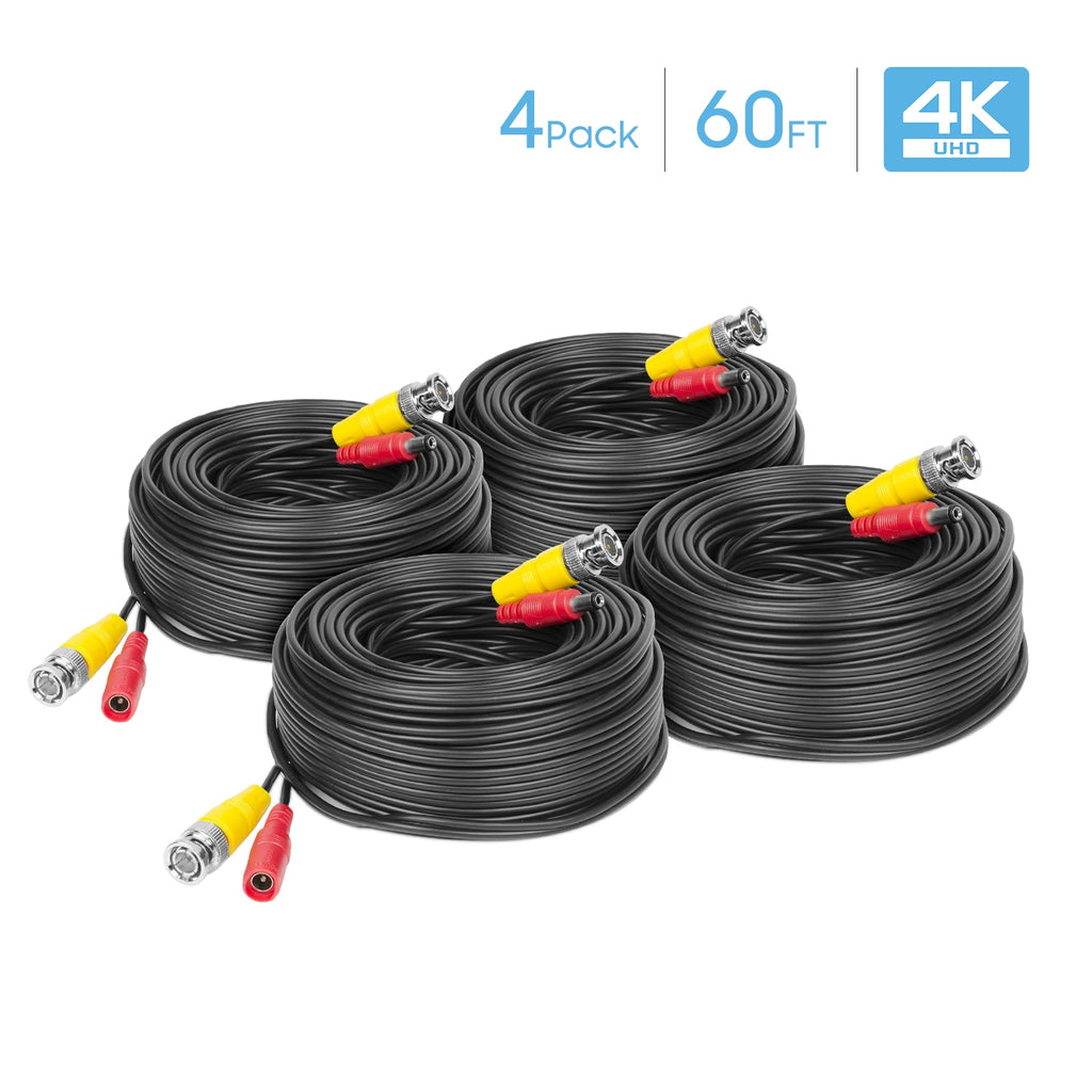 Amcrest 4PK 60ft 4K BNC Cable for HDCVI, HDTVI Camera Analog, DVR