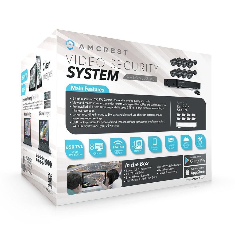 Amcrest 650 TVL 8CH Video Security System w/ 1TB - Eight 650TVL Weatherproof IP66 Bullet Cameras (Black)