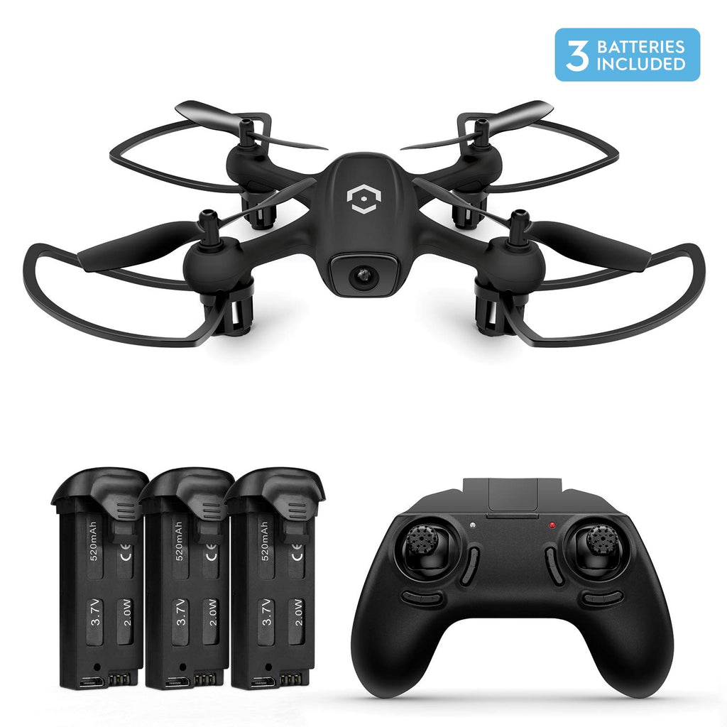 Amcrest SkyLight Quadcopter Drone w/ LED Light, Training Drone for Beginners & Kids, RC Helicopter Drone with Remote Control, Headless Mode, Altitude Hold, Stunt Flip,  2 x Additional Batteries Included (A3-B-Batt) Black