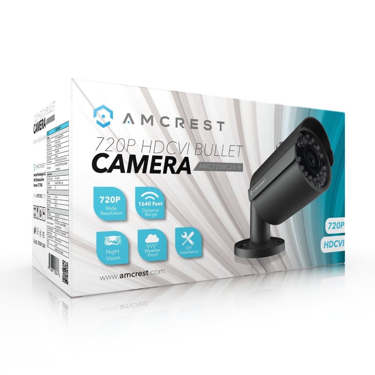 Amcrest HDCVI 720P 1280 TVL Bullet Weatherproof IP66 Camera with 20 LEDs for Night Vision, Long Distance Range up to 1640ft, 1 Year Warranty, and More (Black) - Power supply and coaxial video cable are NOT INCLUDED