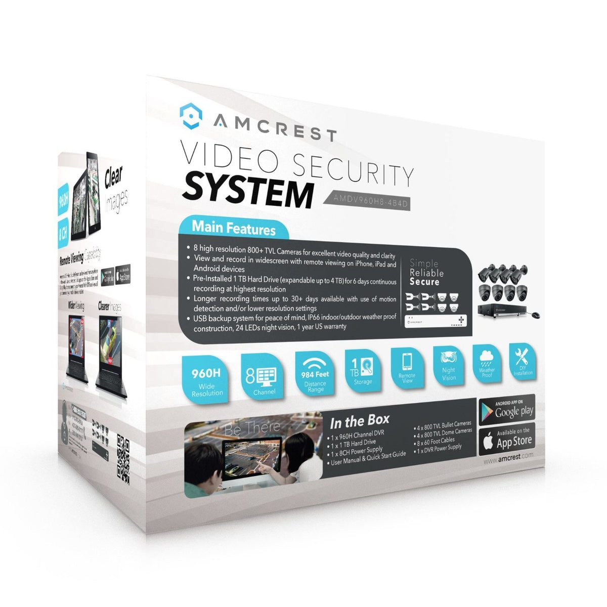 Amcrest 960H 8CH 1TB DVR Security Camera System w/ 4 x 800+ TVL Bullet Cameras & 4 x 800+ TVL Dome Cameras