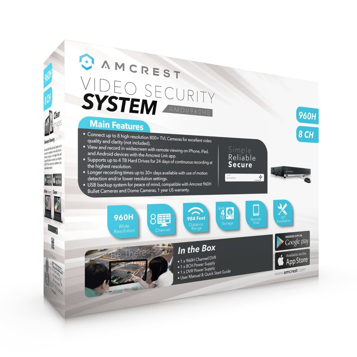 Amcrest 960H 8CH Video Security DVR Digital Recorder, Pre-Installed 1TB HDD, Cameras NOT included, DVR Security Camera System (AMDV960H8)