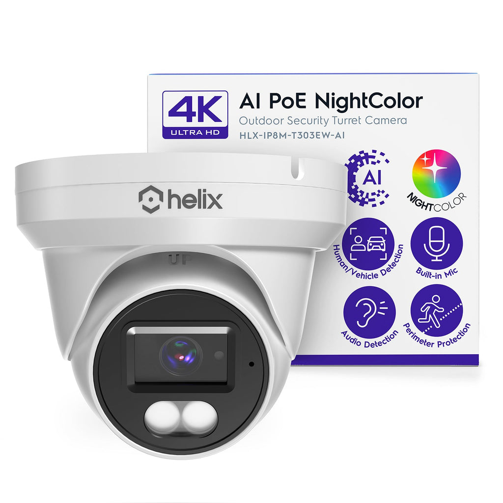 amcrest 4K/8-MP Security AI IP PoE Camera, 98ft Night Color, Human Detection, NDAA Compliant, Indoor Outdoor Surveillance Turret, Built in Mic, Support 256GB MicroSD, Deterrent, HLX-IP8M-T303EW-AI