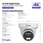 amcrest 4K/8-MP Security AI IP PoE Camera, 98ft Night Color, Human Detection, NDAA Compliant, Indoor Outdoor Surveillance Turret, Built in Mic, Support 256GB MicroSD, Deterrent, HLX-IP8M-T303EW-AI