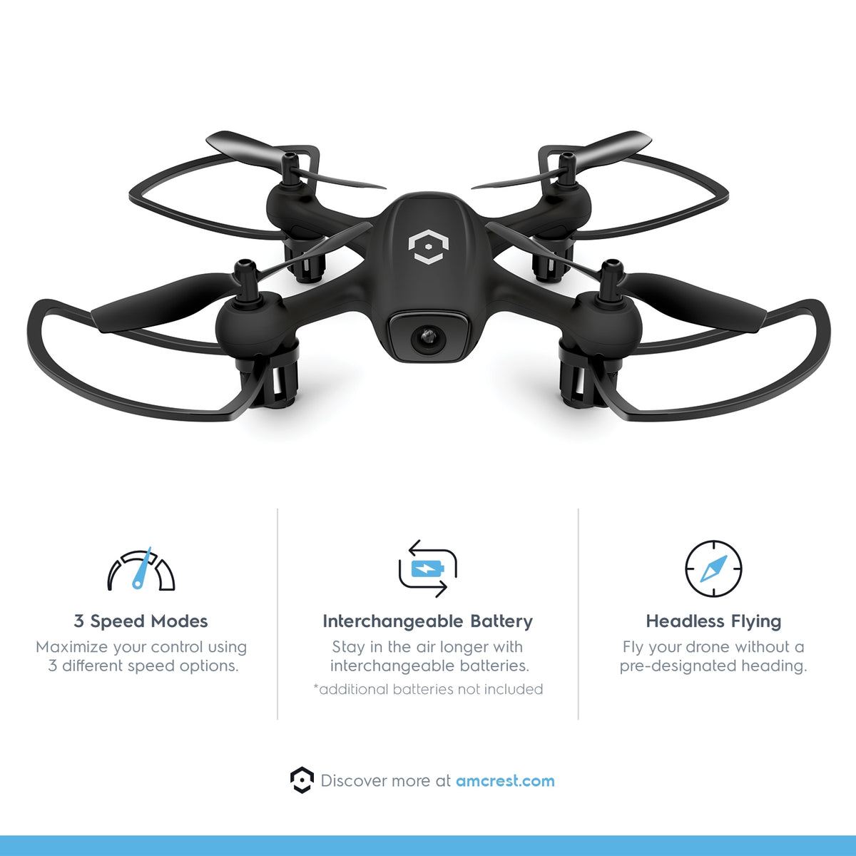 Amcrest SkyLight Quadcopter Drone w/ LED Light, Training Drone for Beginners & Kids, RC Helicopter Drone with Remote Control, Headless Mode, Altitude Hold, Stunt Flip (A3-B) Black