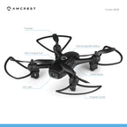 Amcrest SkyLight Quadcopter Drone w/ LED Light, Training Drone for Beginners & Kids, RC Helicopter Drone with Remote Control, Headless Mode, Altitude Hold, Stunt Flip,  2 x Additional Batteries Included (A3-B-Batt) Black