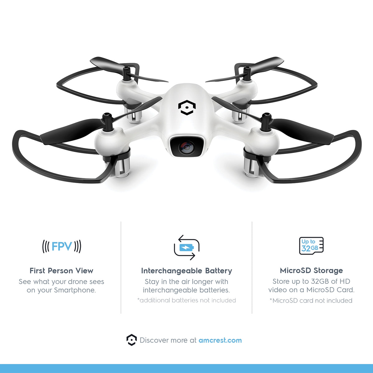 Amcrest A4-W Skyview Wi-Fi FPV Drone Quadcopter with Camera HD 720P, Training Drone for Beginner & Kids, RC + 2.4ghz WiFi Helicopter with Remote Control, FPV, Headless Mode, Altitude Hold, Smartphone (iOS/Android) Control, 2 x Additional Batteries Include