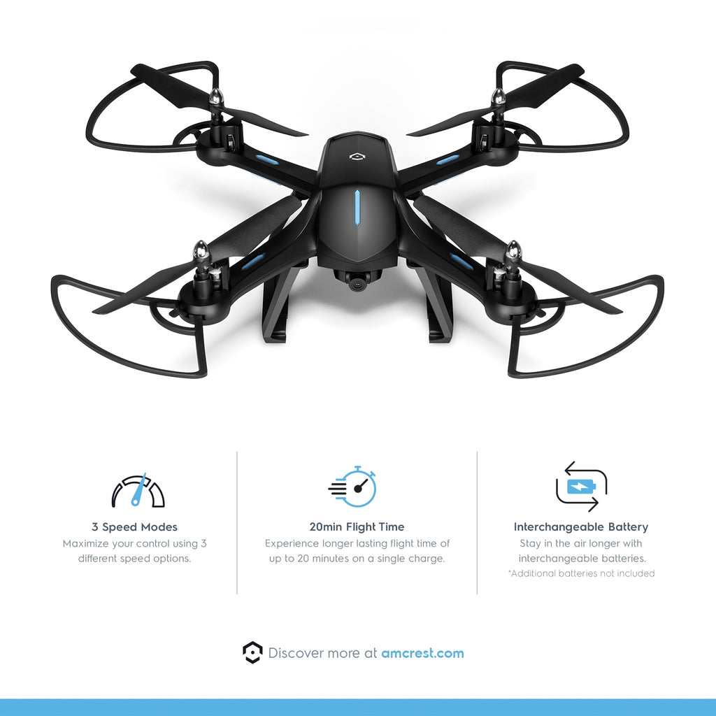 Amcrest A6-B Skyview Pro RC WiFi Drone with Camera HD FPV Quadcopter Video Drone with Camera for Adults, 2.4ghz WiFi Helicopter w/Remote Control, Stunt Flip, Headless Mode, Smartphone (Black)