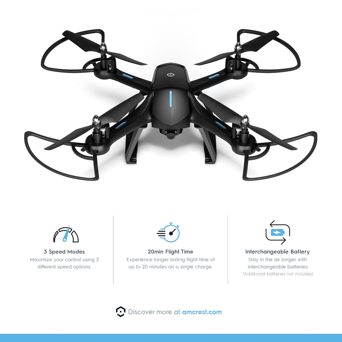 Amcrest A6-B Skyview Pro RC WiFi Drone with Camera HD FPV Quadcopter Video Drone with Camera for Adults, 2.4ghz WiFi Helicopter w/Remote Control, Stunt Flip, Headless Mode, Smartphone (Black)