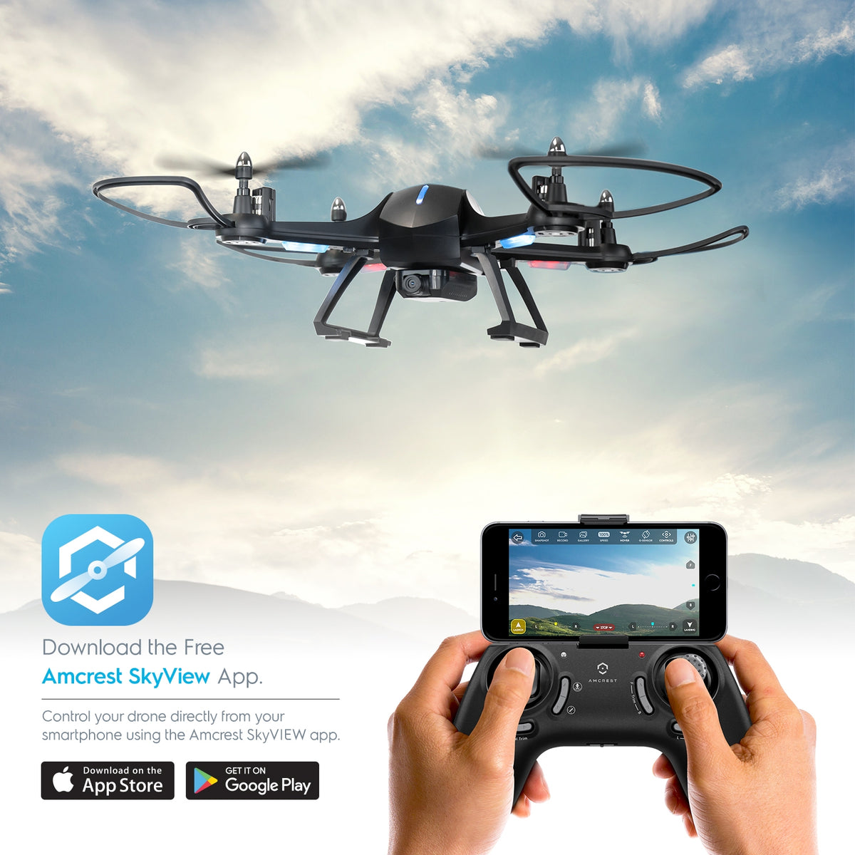 Amcrest A6-B Skyview Pro RC WiFi Drone with Camera HD FPV Quadcopter Video Drone with Camera for Adults, 2.4ghz WiFi Helicopter w/Remote Control, Stunt Flip, Headless Mode, Smartphone (Black)