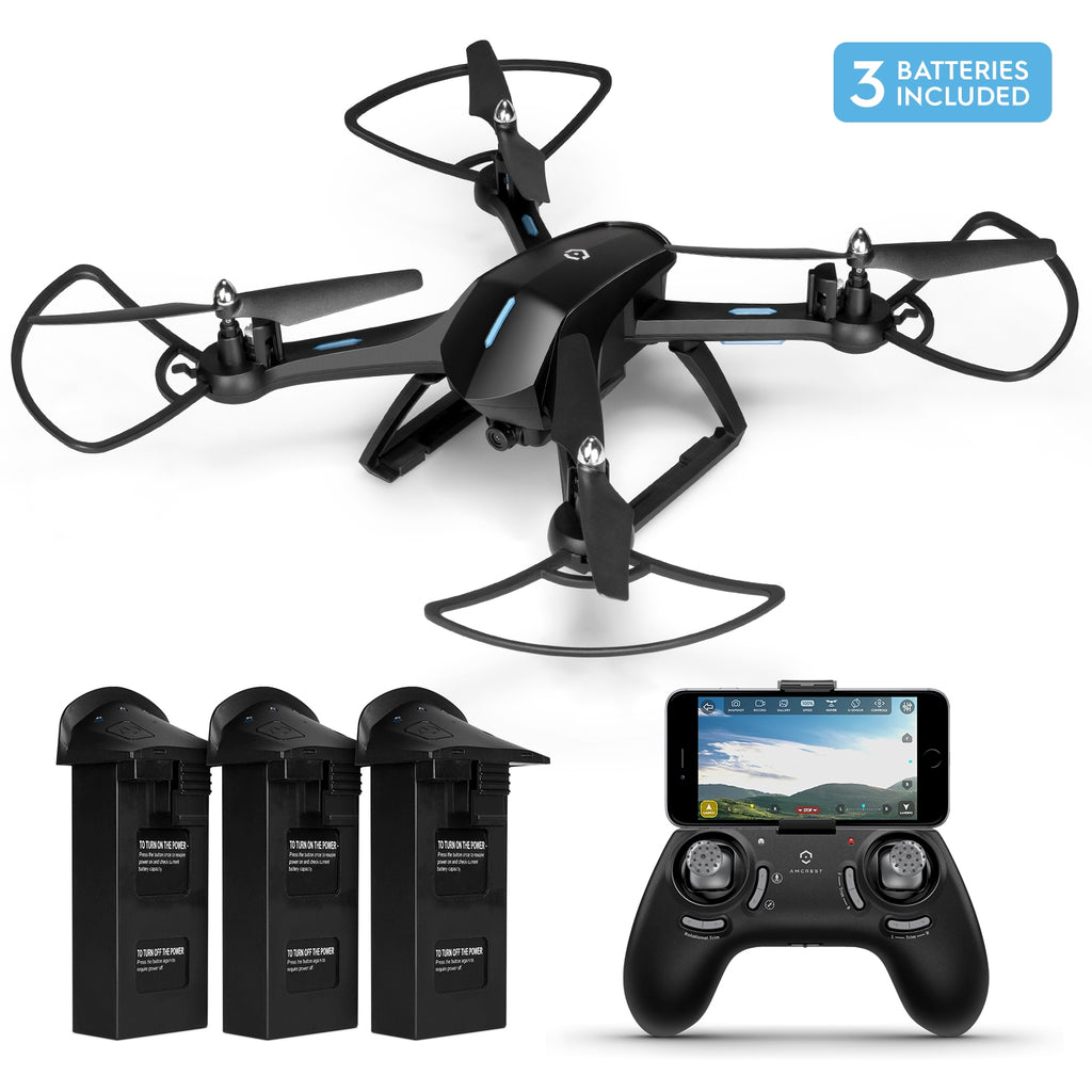 Amcrest A6-B Skyview Pro RC WiFi Drone with Camera HD FPV Quadcopter Video Drone with Camera for Adults, 2.4ghz WiFi Helicopter w/Remote Control, Stunt Flip, Headless Mode, Smartphone, 2 x Additional Batteries Included (A6-B-BATT)