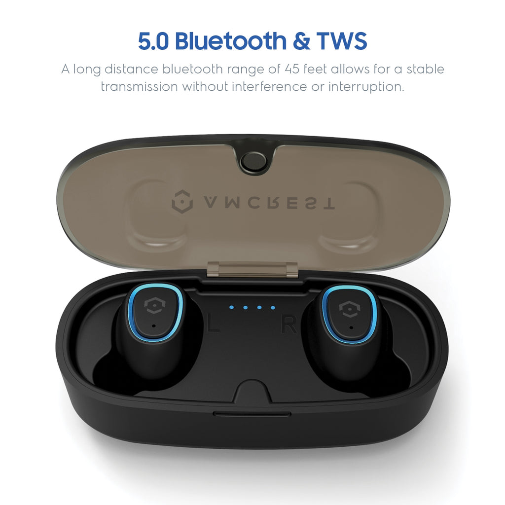 Amcrest 5.0 Bluetooth Wireless Earbuds IPX4 Built-in Mic ABH-31R-BLUE