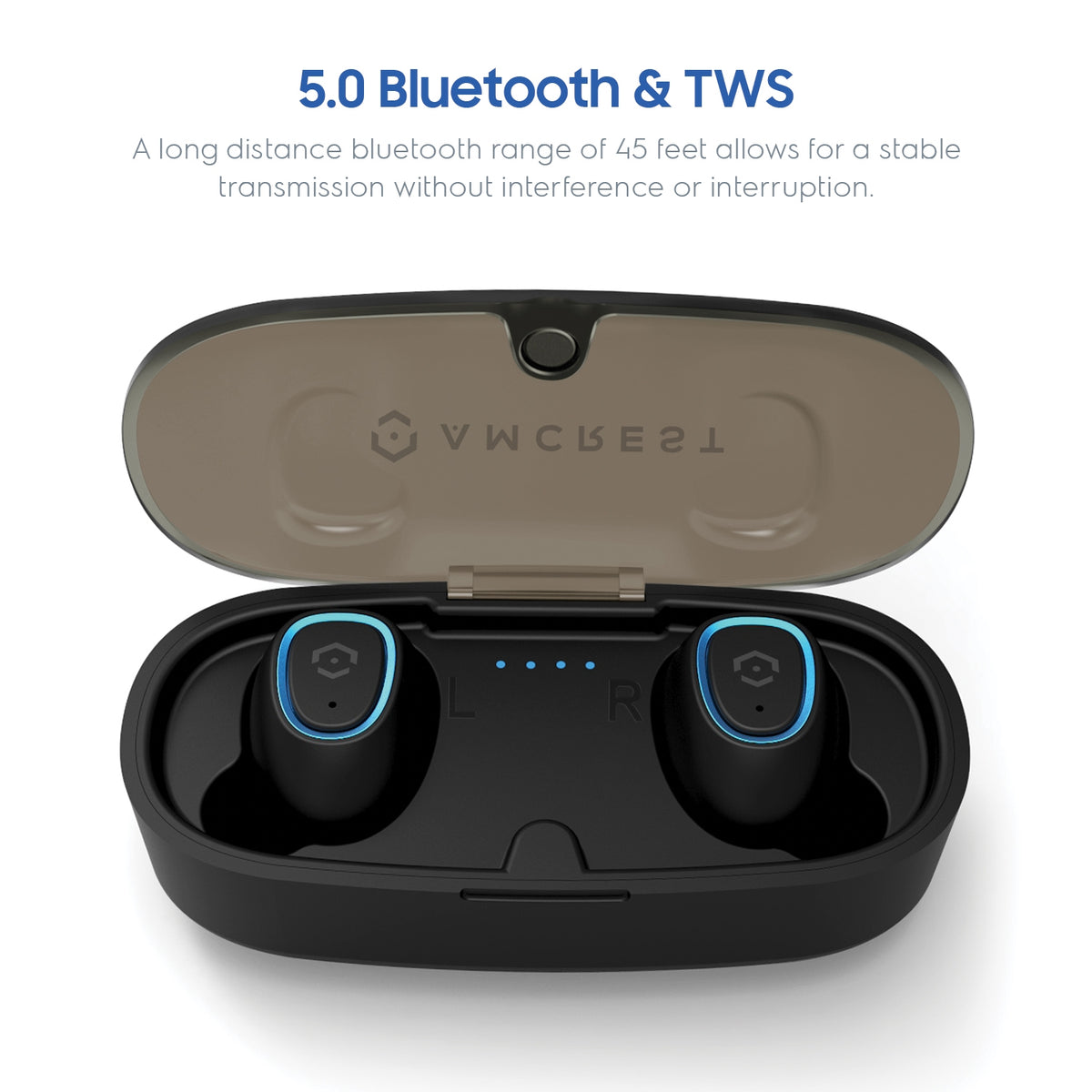 Amcrest 5.0 Bluetooth Wireless Earbuds IPX4 Built-in Mic ABH-31R-BLUE