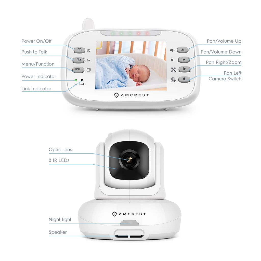 Amcrest Video Baby Monitor with Camera, Two-Way Audio, Pan/Tilt/Zoom, Temperature Sensor, Night Vision, 3.5 inch LCD, 2.4 GHz Wi-Fi with FHSS (AC-2)