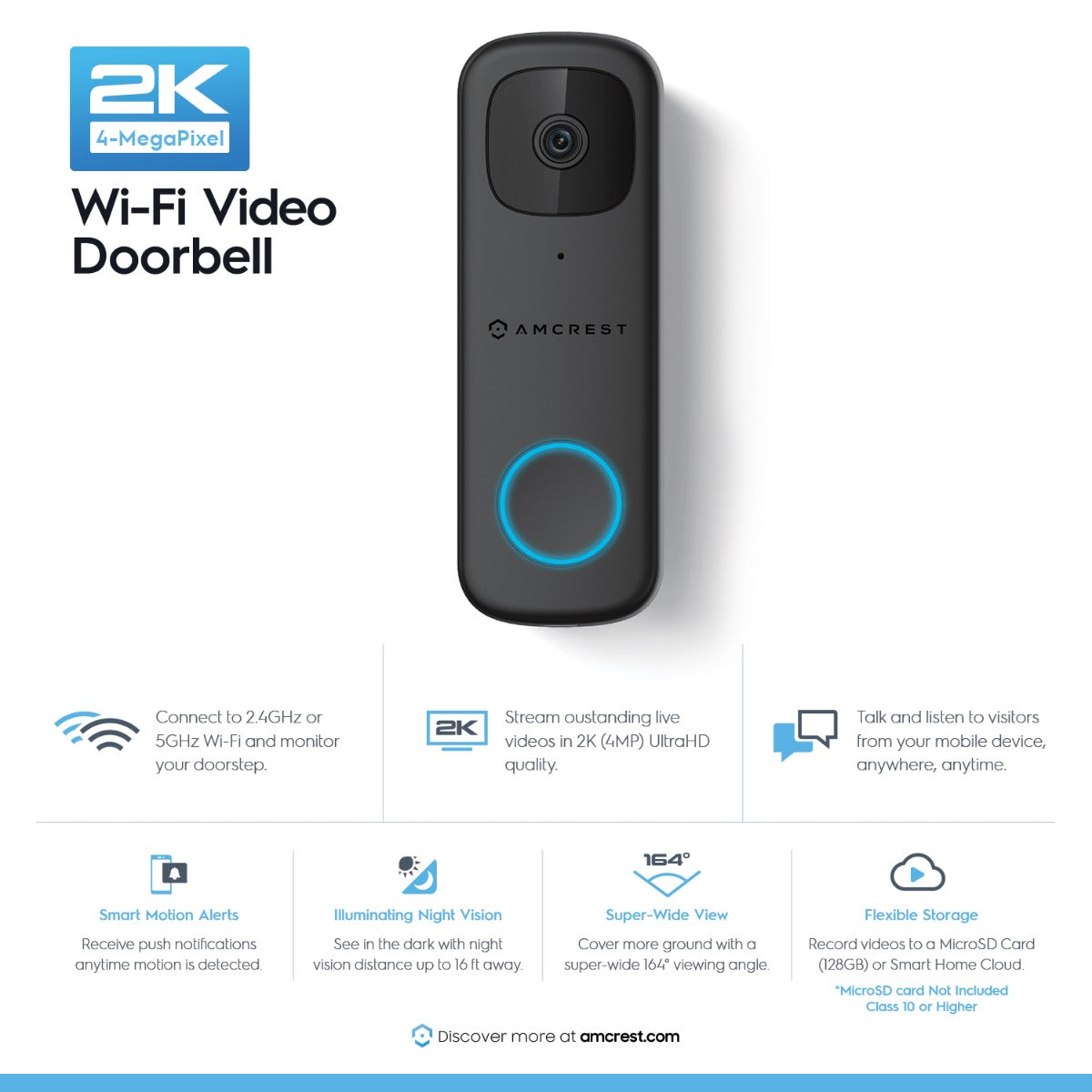 Amcrest 4MP Doorbell Camera 2.4GHz/5GHz WiFi Doorbell Camera AD410