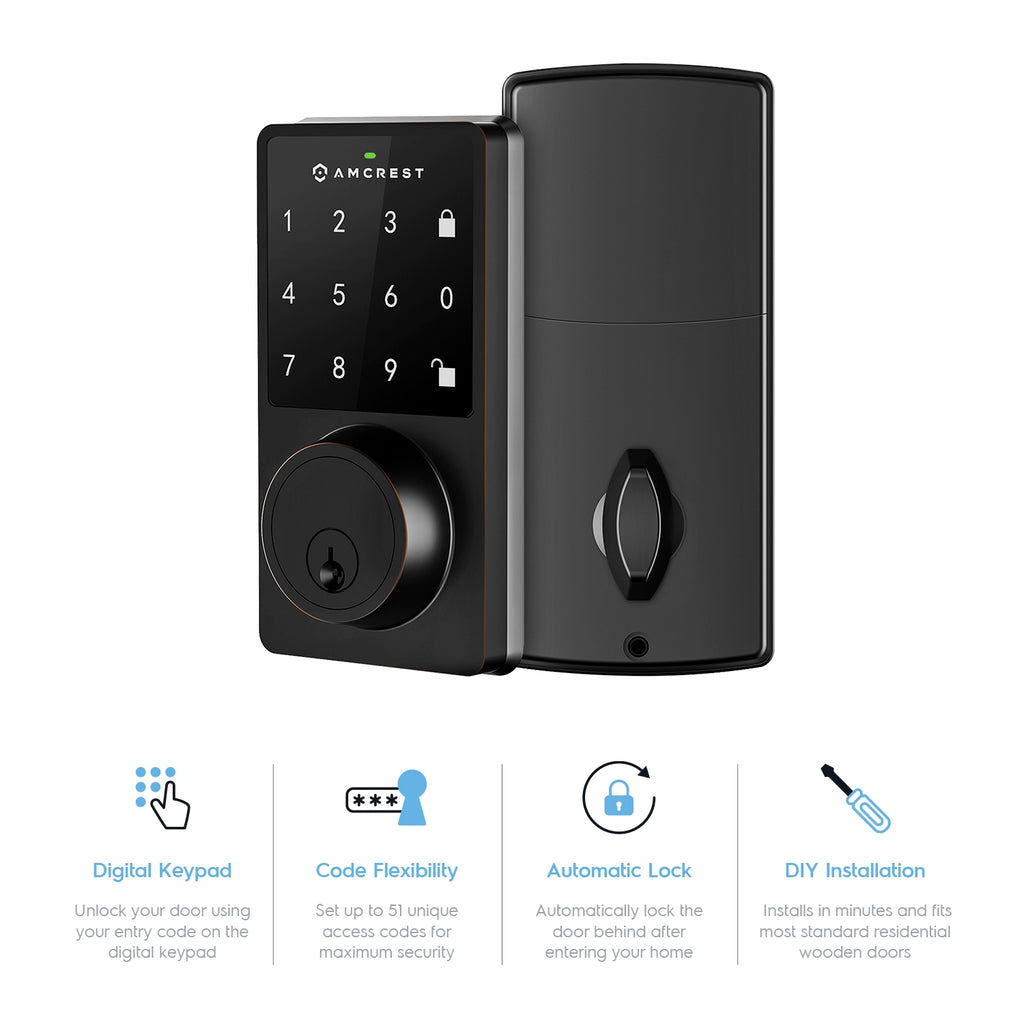 Amcrest Smart Lock ADL220-B Contemporary Digital Keypad Single Cylinder Deadbolt with Automatic Motorized Locking, Zinc Alloy