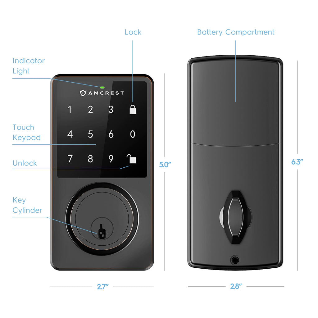 Amcrest Smart Lock ADL220-B Contemporary Digital Keypad Single Cylinder Deadbolt with Automatic Motorized Locking, Zinc Alloy