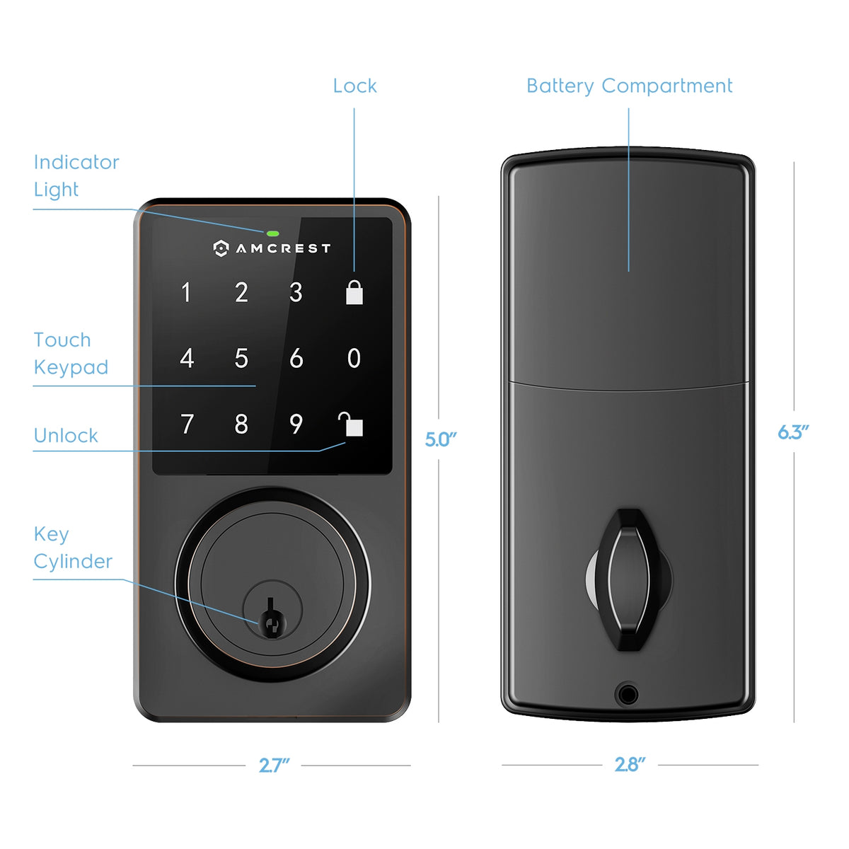 Amcrest Smart Lock ADL220-B Contemporary Digital Keypad Single Cylinder Deadbolt with Automatic Motorized Locking, Zinc Alloy