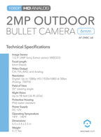 Amcrest Full HD 1080P 1920TVL Bullet Outdoor Security Camera (Quadbrid 4-in1 HD-CVI/TVI/AHD/Analog), 2MP 1920x1080, 98ft Night Vision, Metal Housing, 6mm Lens, 55° Viewing Angle, Black (AF-2MBC-6B)