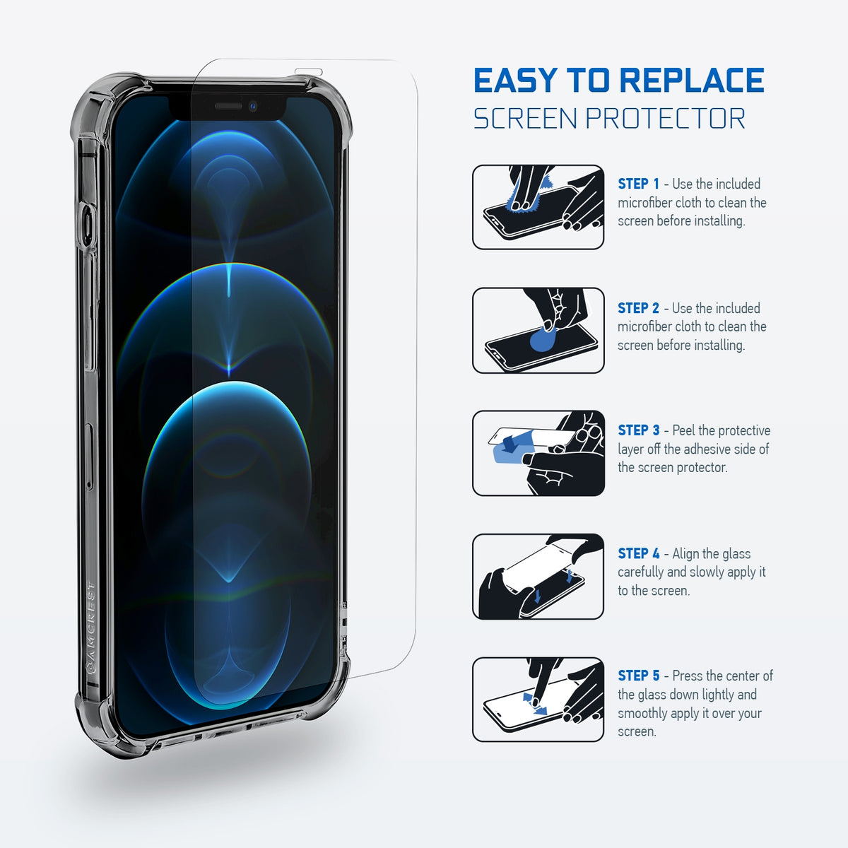 Amcrest iPhone 12 Pro Case w/ 2x Tempered Glass AIC-12P-SP2-BLACK