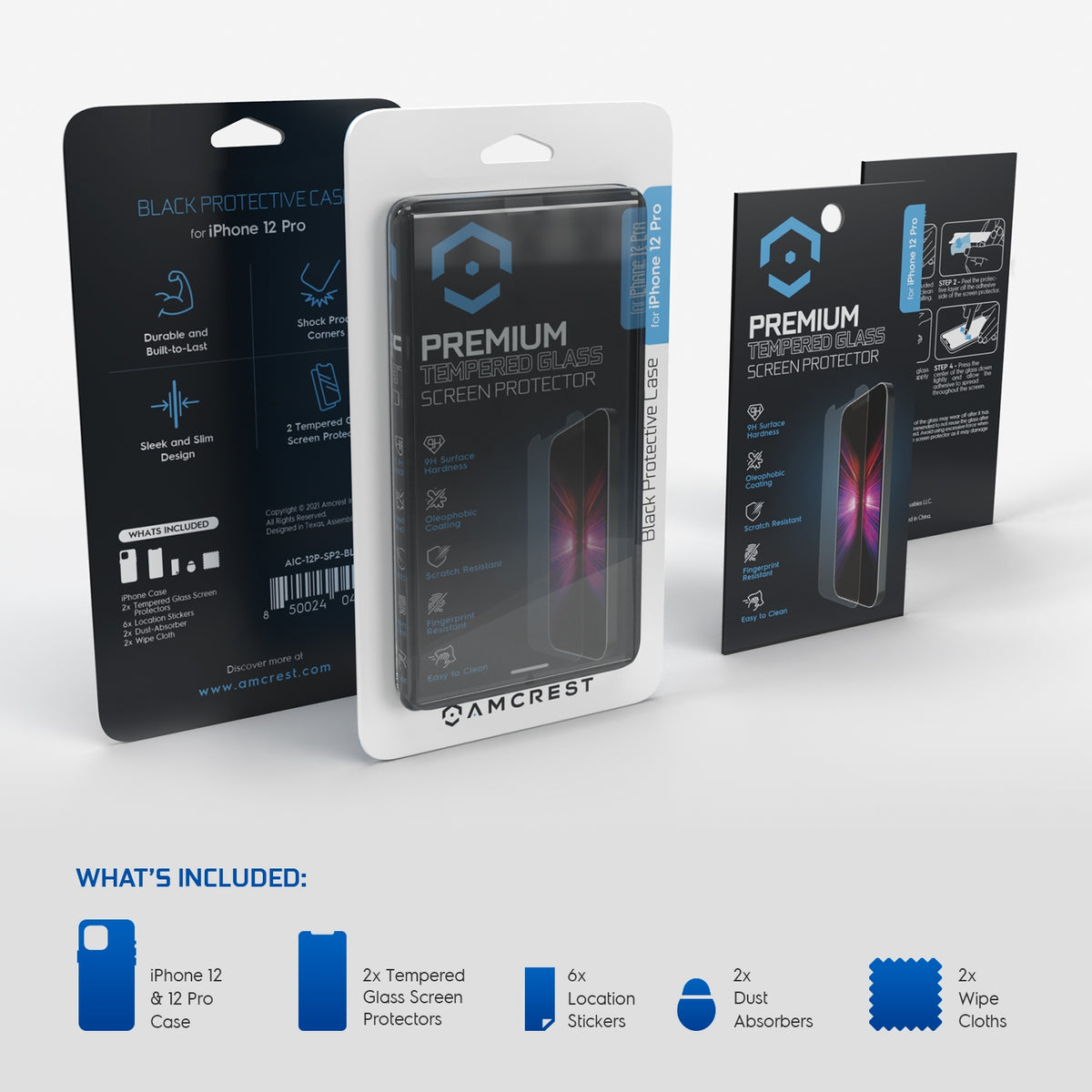 Amcrest iPhone 12 Pro Case w/ 2x Tempered Glass AIC-12P-SP2-BLACK