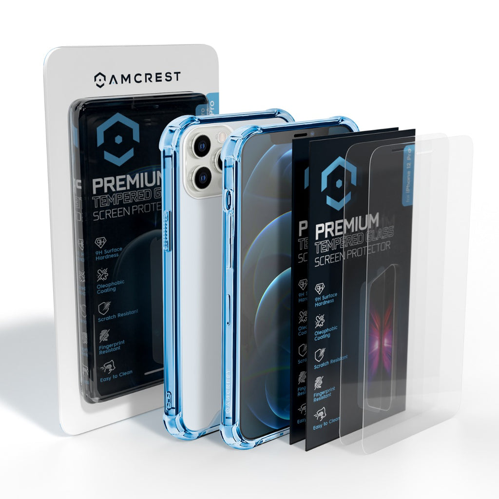 Amcrest Case for iPhone 12 Pro 2x Tempered Glass Protectors Blue