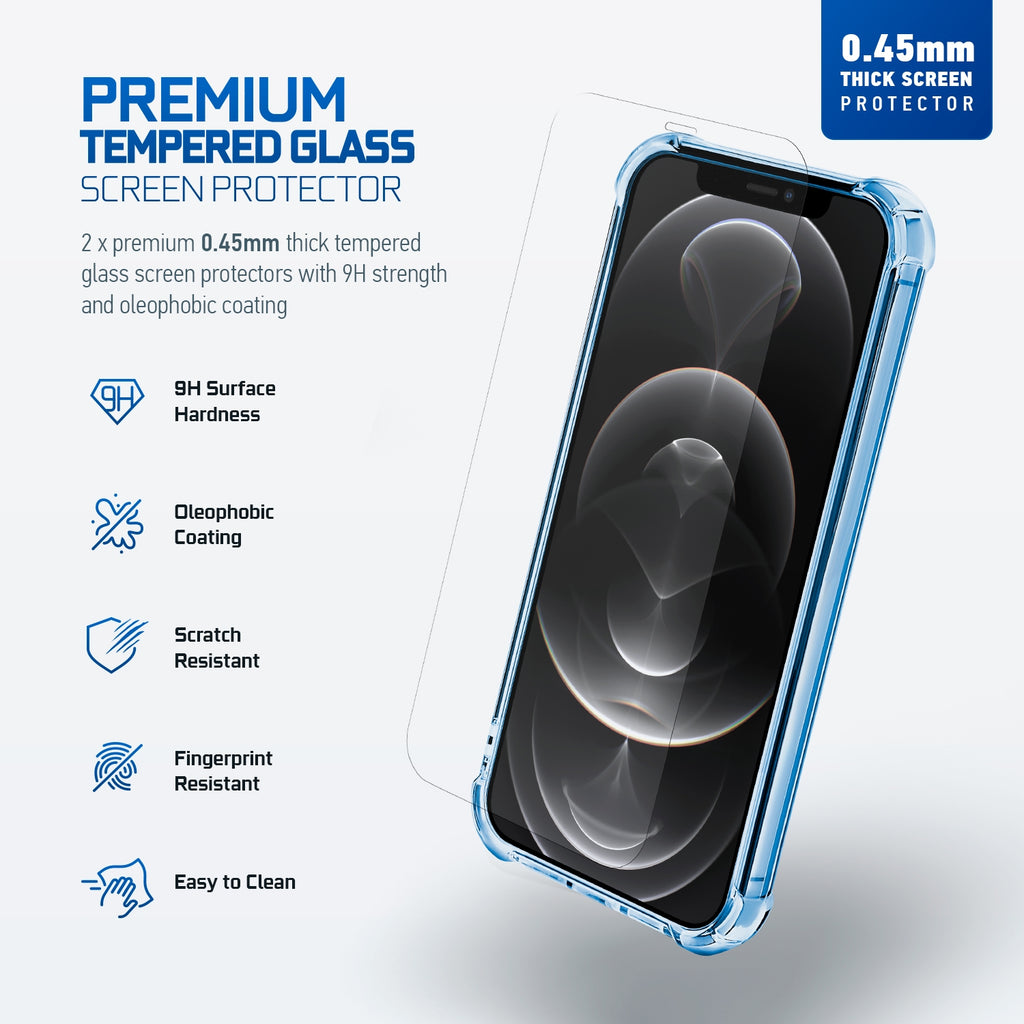 Amcrest Case for iPhone 12 Pro 2x Tempered Glass Protectors Blue