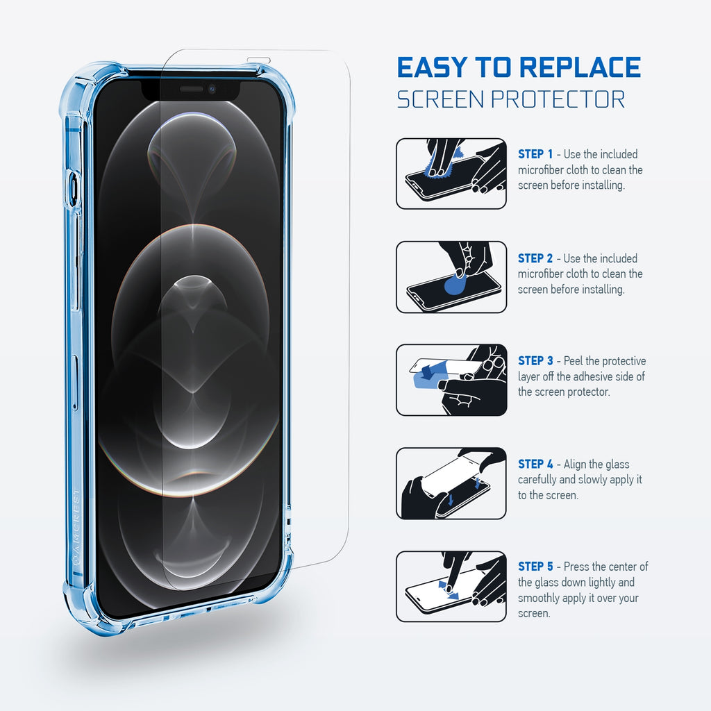 Amcrest Case for iPhone 12 Pro 2x Tempered Glass Protectors Blue