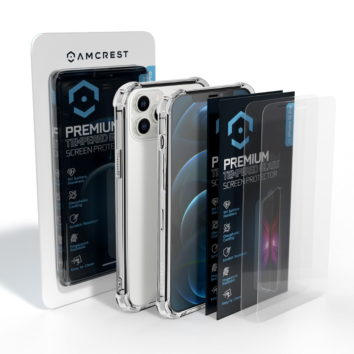 Amcrest Case for iPhone 12 Pro Case 2x Tempered Glass Protectors Clear