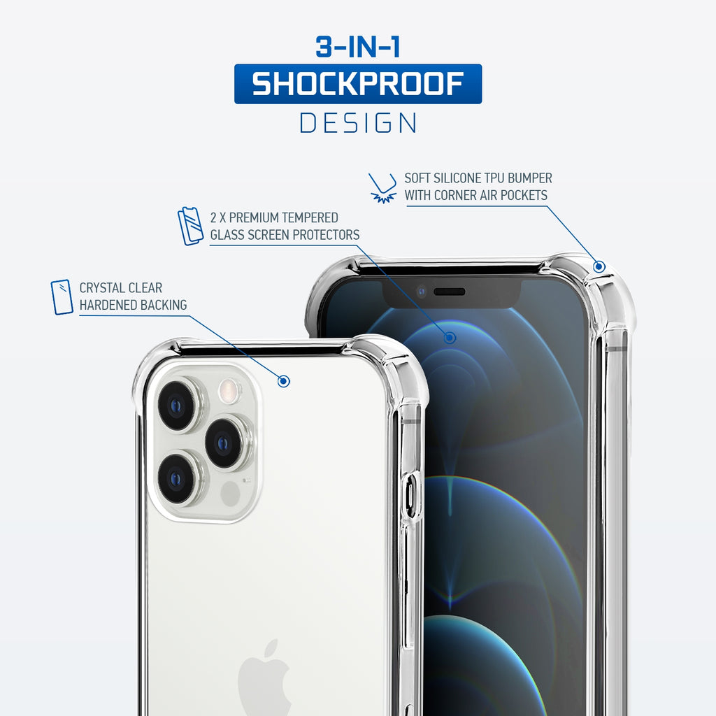 Amcrest Case for iPhone 12 Pro Max 2x Tempered Glass Protector Clear