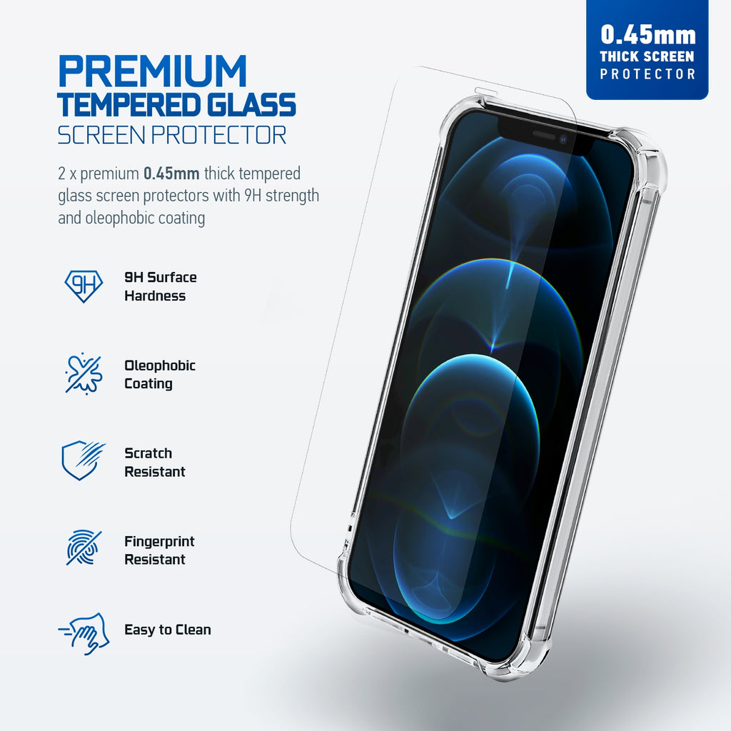 Amcrest Case for iPhone 12 Pro Case 2x Tempered Glass Protectors Clear