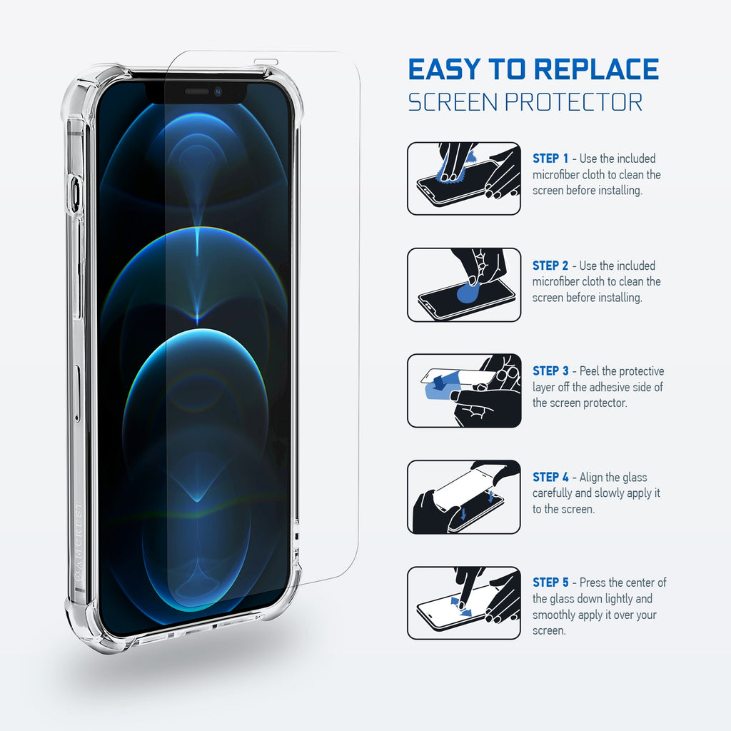 Amcrest Case for iPhone 12 Pro Max 2x Tempered Glass Protector Clear
