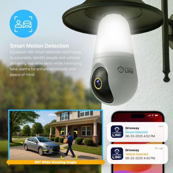 Amcrest Link 4MP Light Bulb WiFi Security Camera White AL-L411W