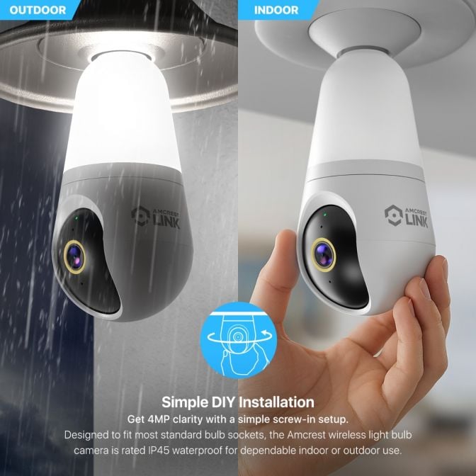 Amcrest Link 4MP Light Bulb WiFi Security Camera White AL-L411W