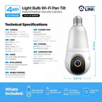 Amcrest Link 4MP Light Bulb WiFi Security Camera White AL-L411W