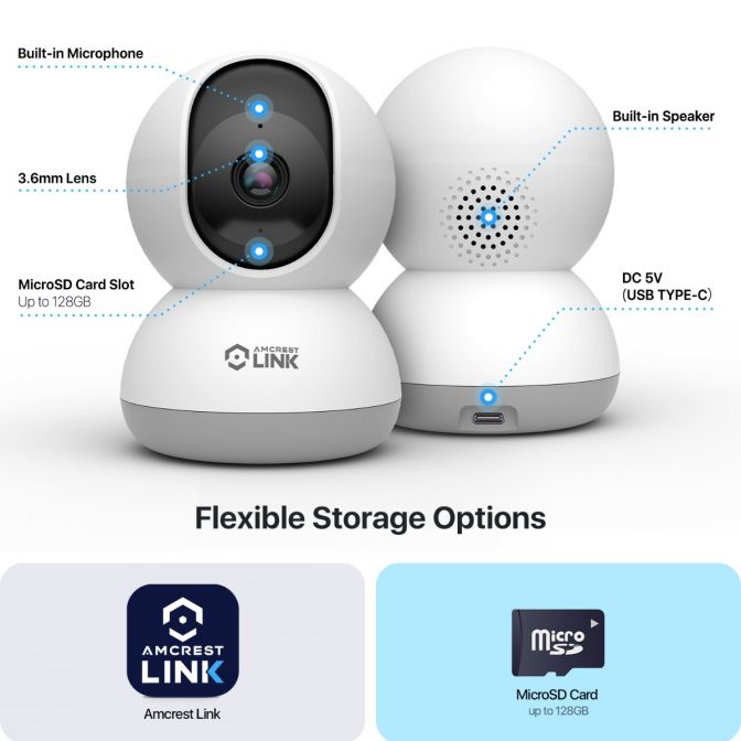 Amcrest Link 4MP WiFi Security Camera Pan/Tilt Dual Band 2.4/5Ghz White AL-P401W