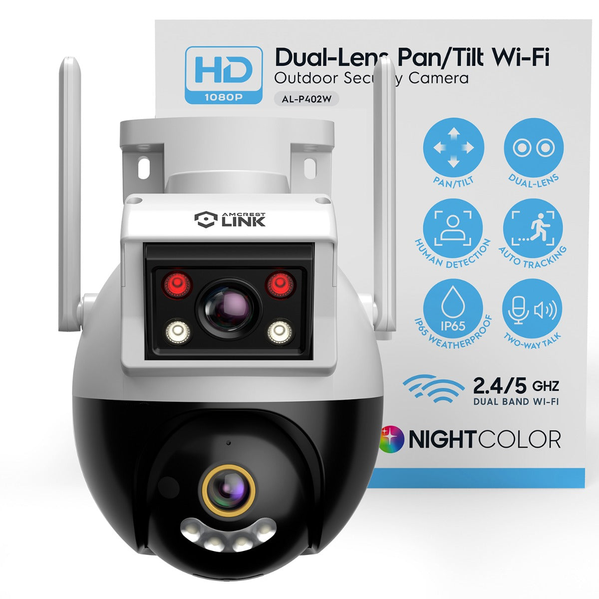 Amcrest Link 2MP WiFi Security Camera Pan/Tilt Dual Band 2.4Ghz/5Ghz Networks White AL-P402W