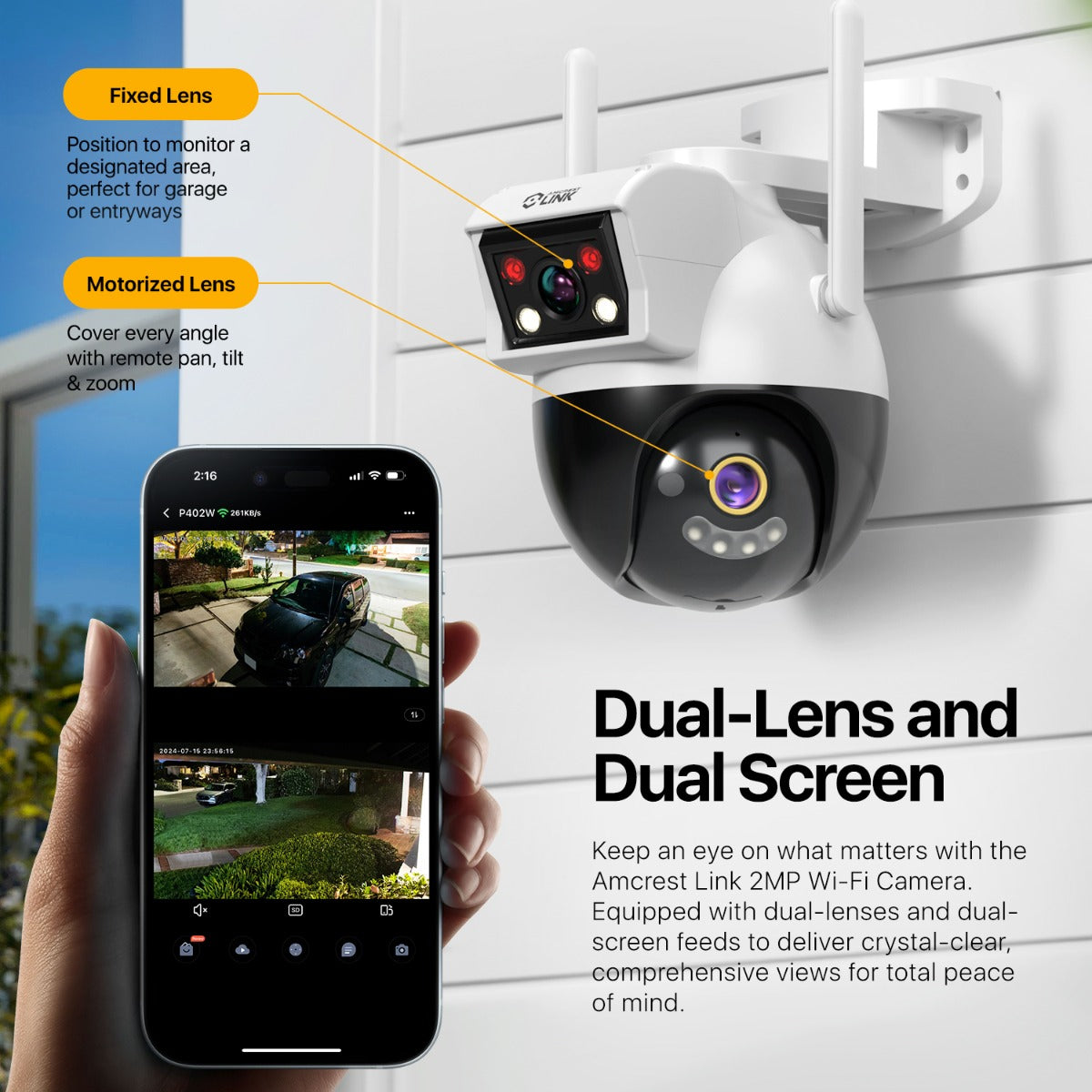 Amcrest Link 2MP WiFi Security Camera Pan/Tilt Dual Band 2.4Ghz/5Ghz Networks White AL-P402W