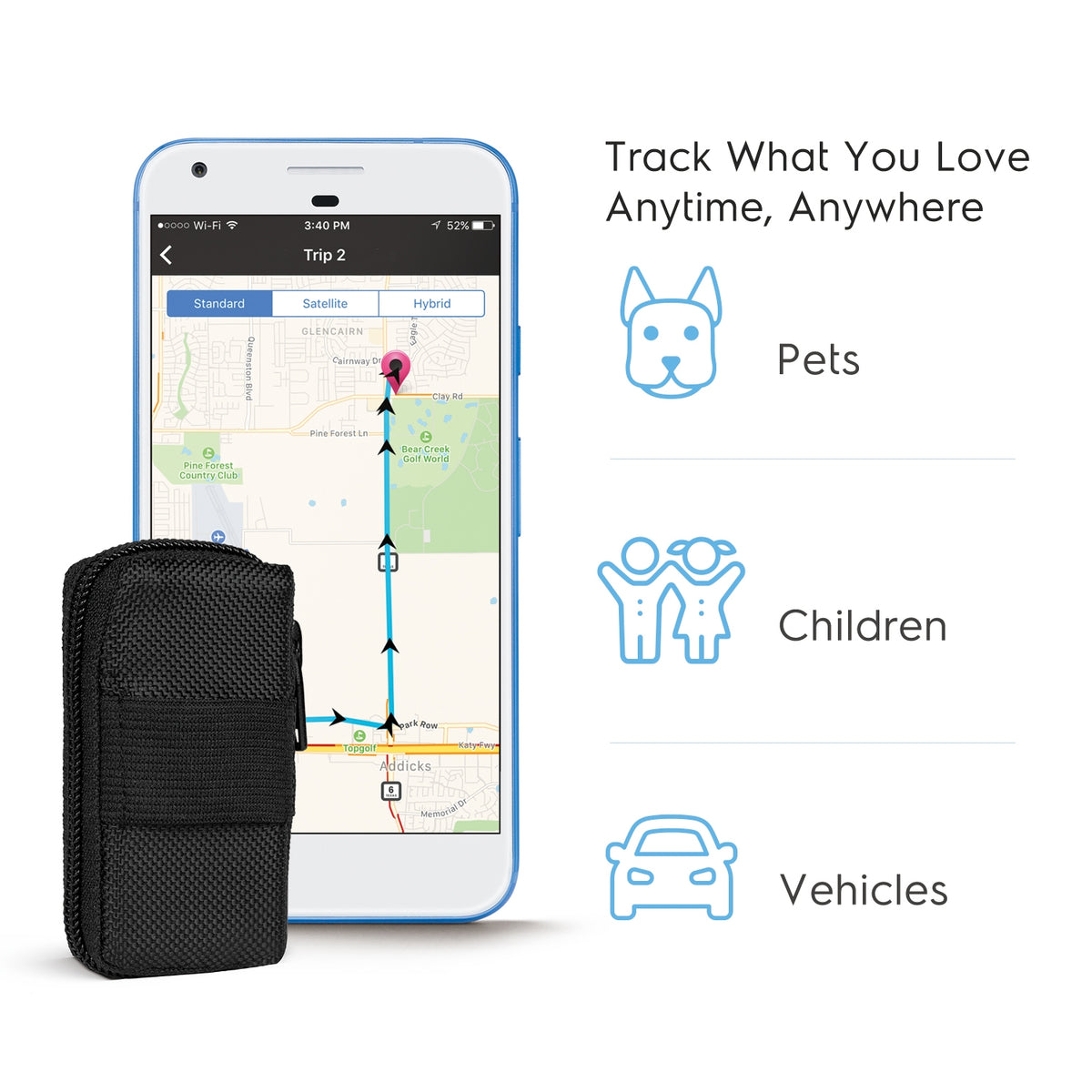 Amcrest Pouch Case for Amcrest 4G LTE GPS Tracker (AM-GL300W-4G), Amcrest 2G GPS Tracker (AM-GL300) Case with Belt and Collar Strap for Vehicles, Cars, Trucks, Children, and Pets (AM-GLPOUCH)