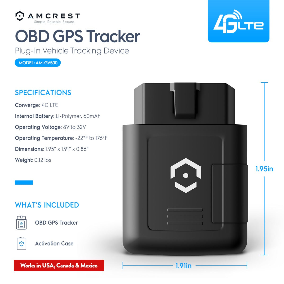 Amcrest GPS Tracker Vehicles No Contracts Easy Plug & Play AM-GV500