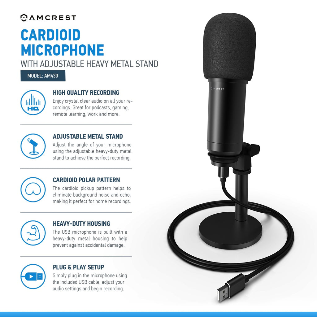 Amcrest USB Microphone for Voice Recordings Cardioid Microphone AM430