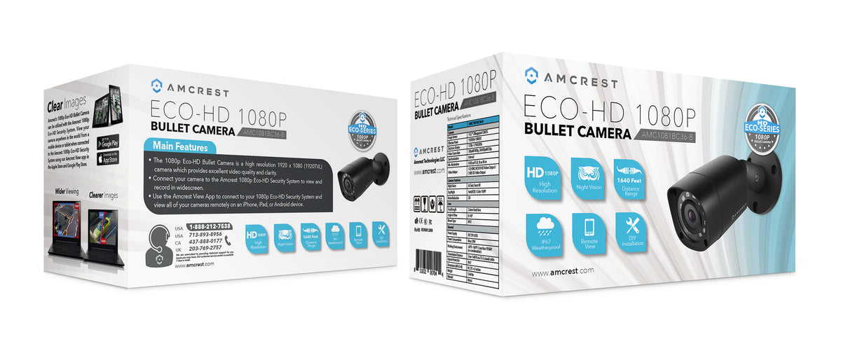 Amcrest Full HD 1080P 1920TVL Bullet Outdoor Security Camera (Quadbrid 4-in1 HD-CVI/TVI/AHD/Analog), 2MP 1920x1080, 98ft Night Vision, Metal Housing, 3.6mm Lens 90° Viewing Angle, Black (REP-AMC1081BC36-B) (Certified Refurbished)
