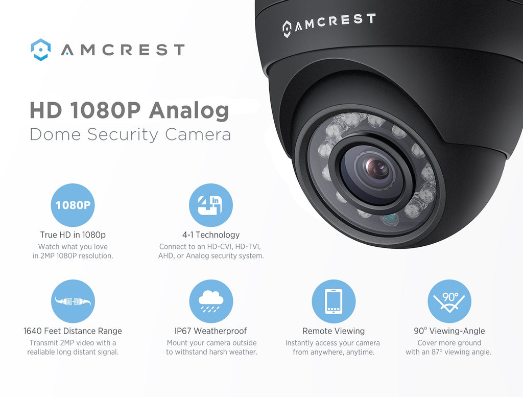 Amcrest Eco-Series 1080p HD Security Camera, Weatherproof IP67 Dome Camera, 65ft IR LED Night Vision (AMC1081DM36-B)
