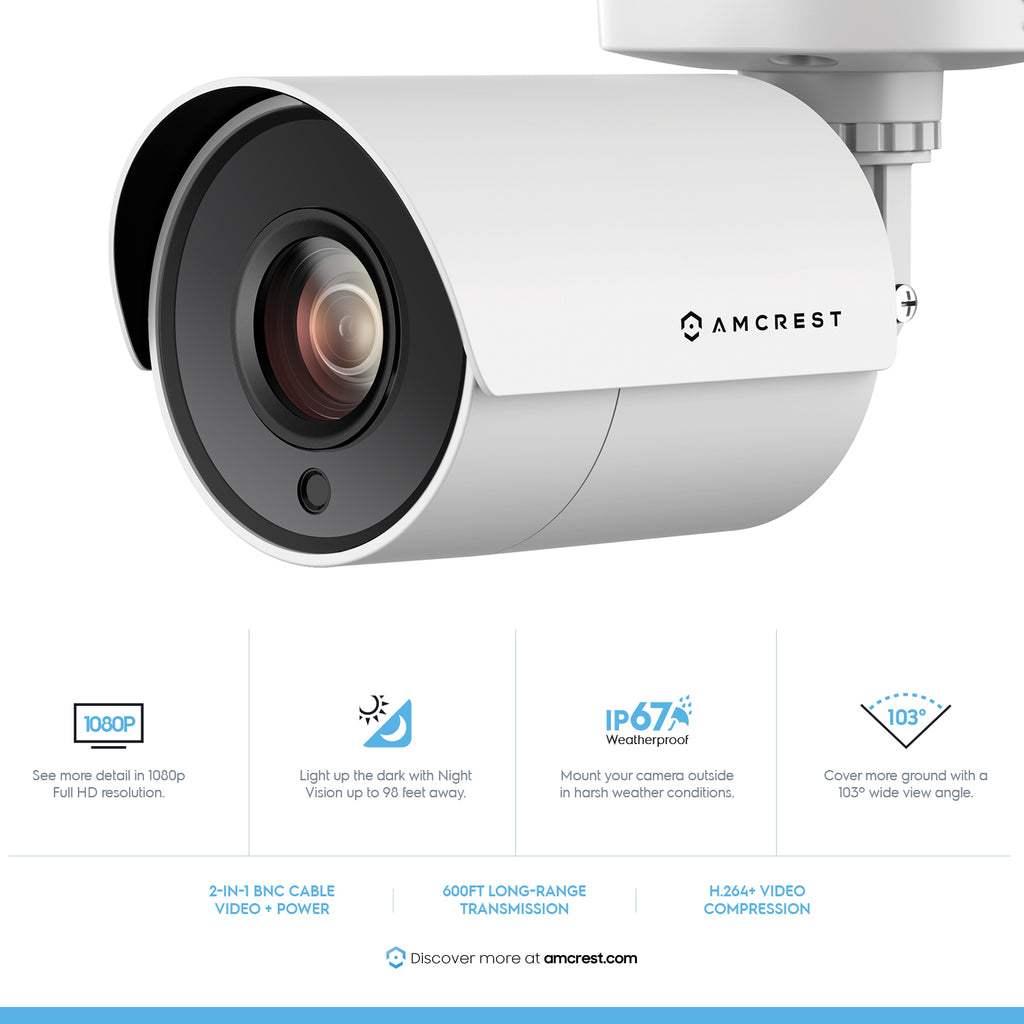 Amcrest ProHD 2-Megapixel 4CH Video Security System with Four 2.0 MP (1920TVL) Outdoor IP67 Bullet Cameras, 98ft Night Vision, Pre-Installed 1TB Hard Drive, (AMDV20M4-4B-W)