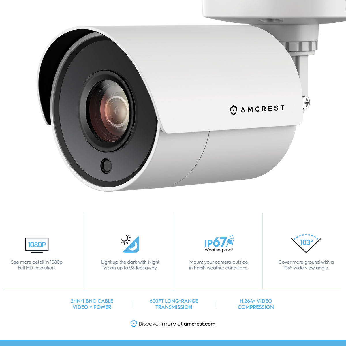 Amcrest ProHD 2-Megapixel 4CH Video Security System with Four 2.0 MP (1920TVL) Outdoor IP67 Bullet Cameras, 98ft Night Vision, Pre-Installed 1TB Hard Drive, (AMDV20M4-4B-W)