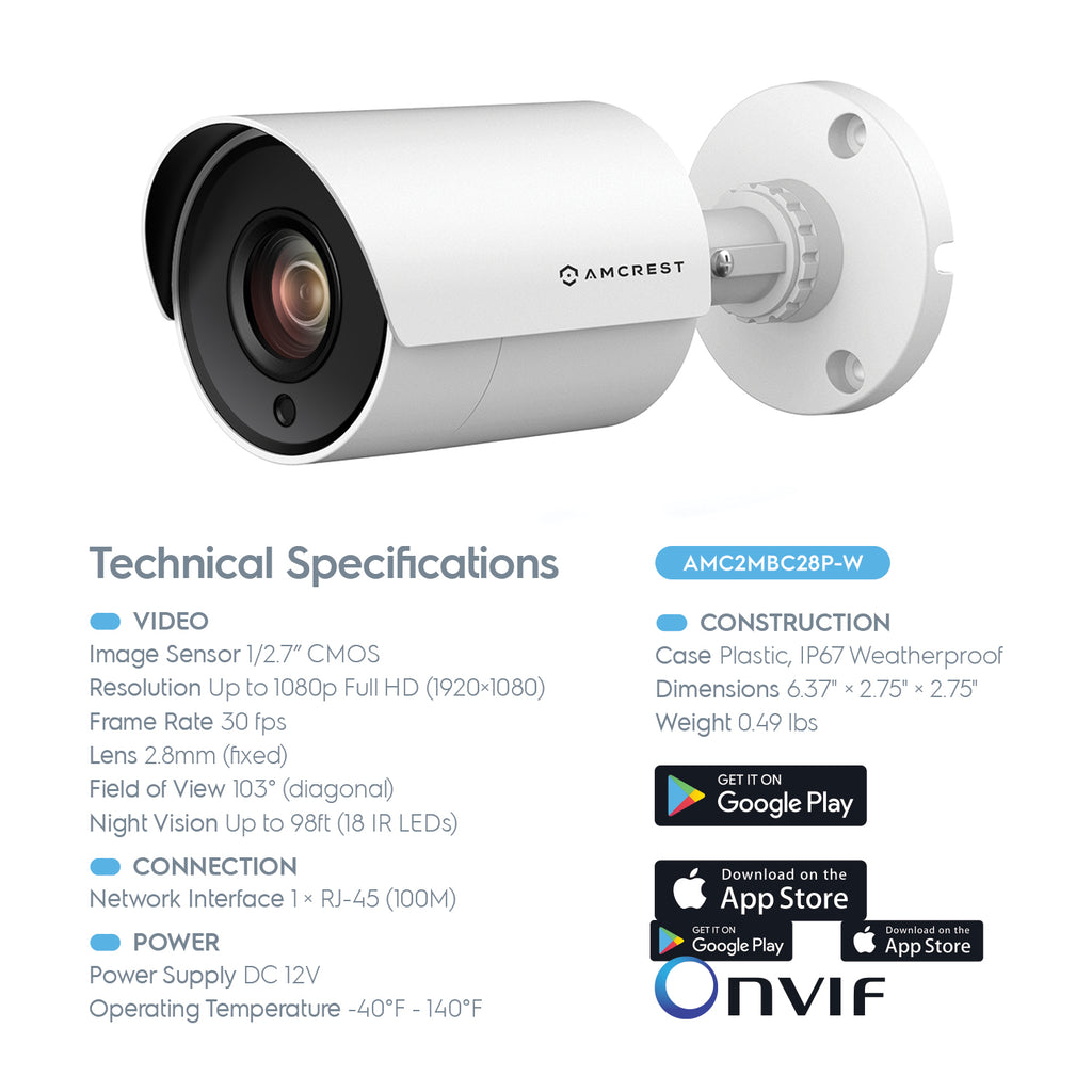 Amcrest ProHD 2-Megapixel 4CH Video Security System with Four 2.0 MP (1920TVL) Outdoor IP67 Bullet Cameras, 98ft Night Vision, Pre-Installed 1TB Hard Drive, (AMDV20M4-4B-W)