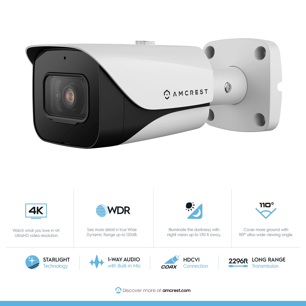 Amcrest 4K Bullet Analog Security Camera Built in Mic Wht AMC4KBC36-W